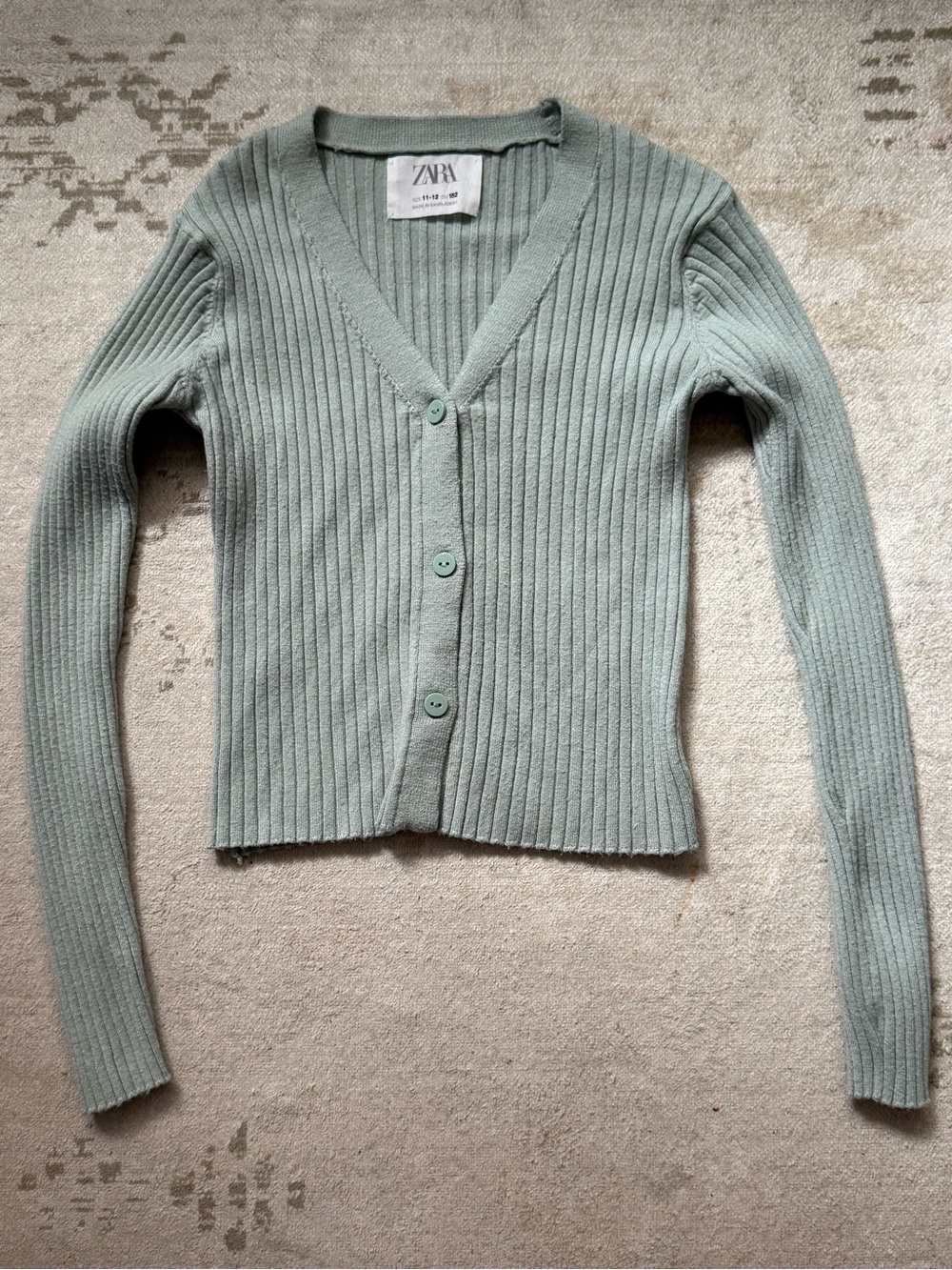Zara Girls Sage Green Ribbed Cardigan 11-12